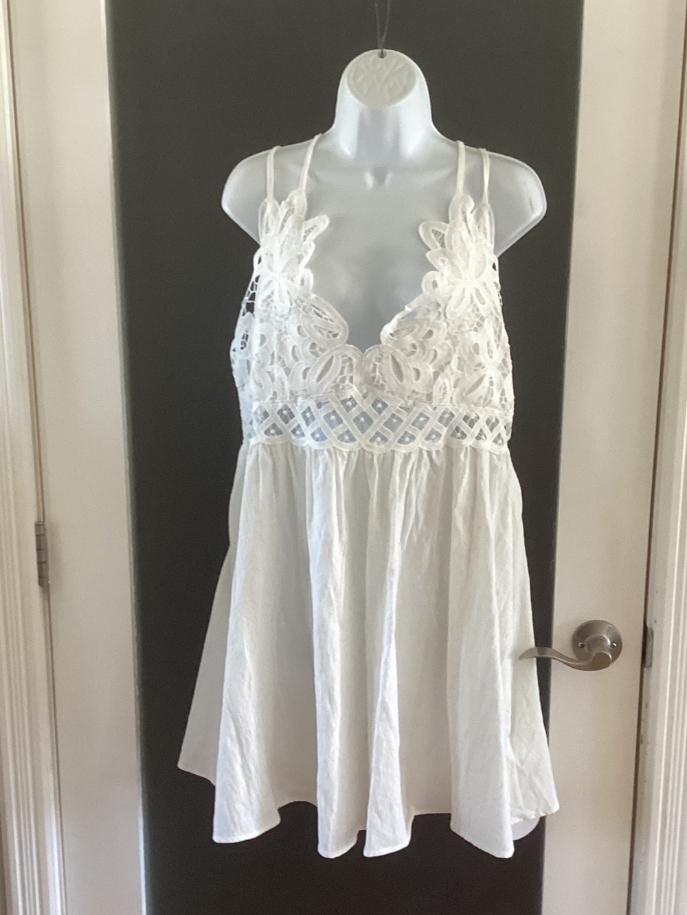 White Lace-Trim Spaghetti Strap Mini Dress